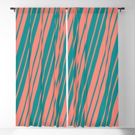 [ Thumbnail: Salmon and Dark Cyan Colored Lined/Striped Pattern Blackout Curtain ]