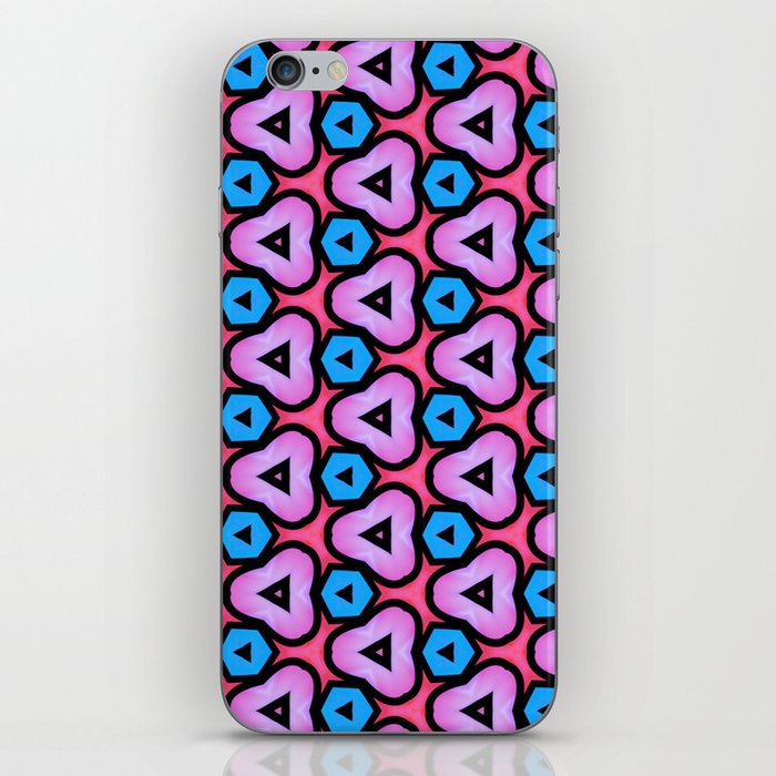 Modern abstract geometric pattern in  bright pink, orchid, black, hibiscus red, eastern blue iPhone Skin