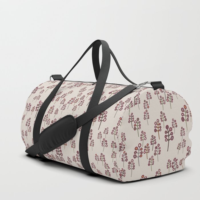 Red and tan hand drawn berries and branches Duffle Bag