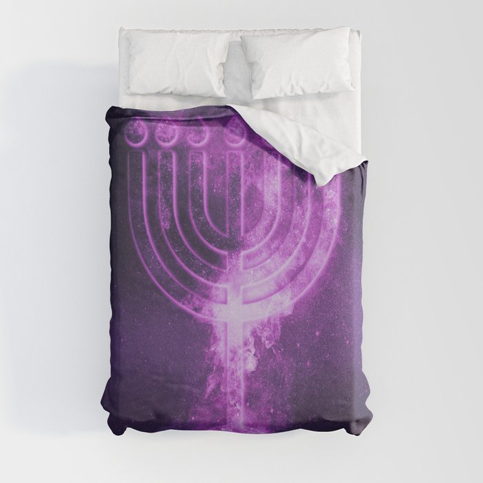 Hanukkah menorah symbol. Menorah symbol of Judaism. Abstract night sky background. Duvet Cover