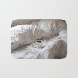 digital oil painting of a cozy morning in bed with coffee  Bath Mat