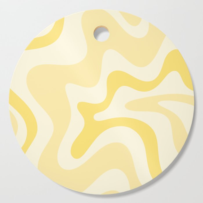 Retro Liquid Swirl Abstract Square in Soft Pale Pastel Yellow Cutting Board
