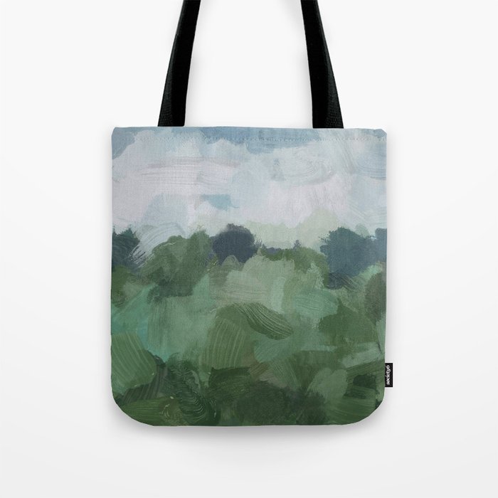 Windy Day on the Farm - Sky Blue and Sage Green Abstract Painting, Modern Rural Country Rustic Tote Bag