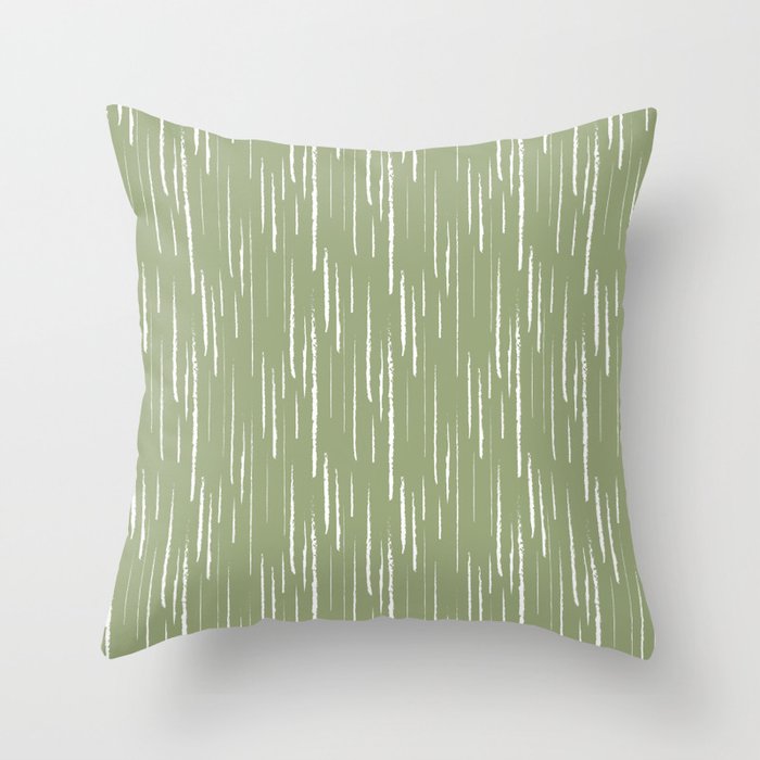Green and White Grunge Vertical Stripe Pattern - Glidden 2022 Color of the Year Guacamole PPG1121-5 Throw Pillow