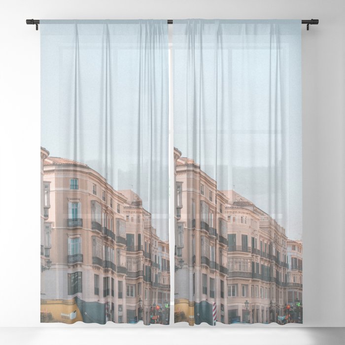 Spain Photography - Downtown In Madrid Sheer Curtain