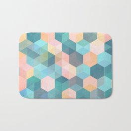 Child's Play 2 - hexagon pattern in soft blue, pink, peach & aqua Bath Mat