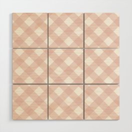 Beige Pastel Farmhouse Style Gingham Check Wood Wall Art