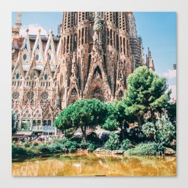 Spain Photography - Pond In Front Of A Basilica In Barcelona Canvas Print