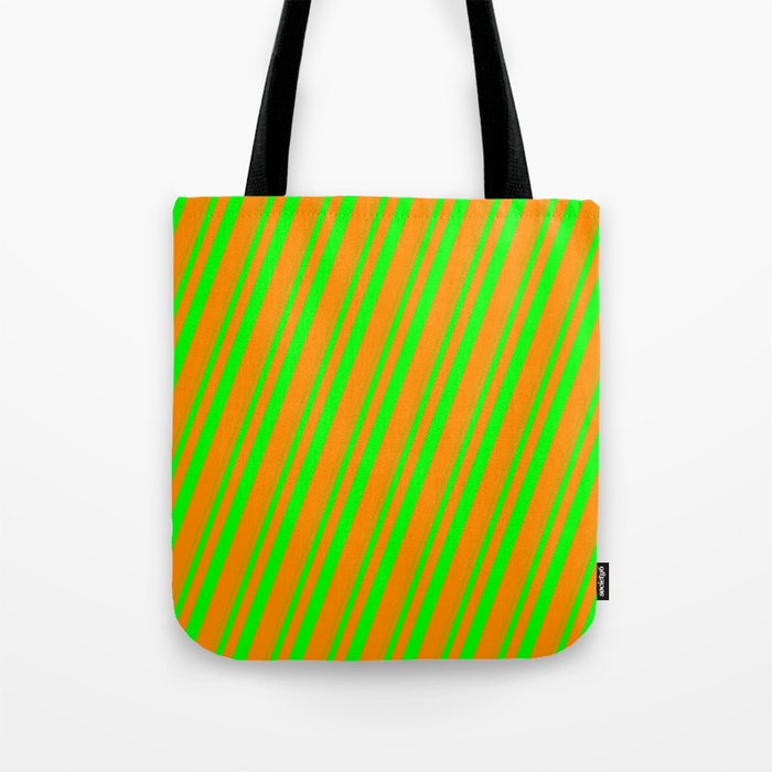 Lime and Dark Orange Colored Stripes/Lines Pattern Tote Bag