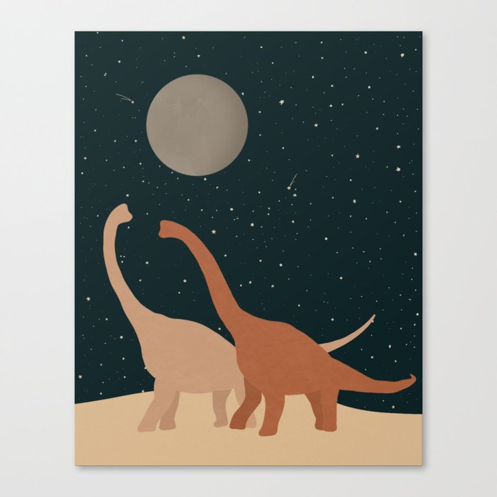 dinosaurs on a night walk  Canvas Print