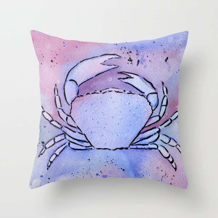 Crab Watercolor Mixed Media Art Throw Pillow