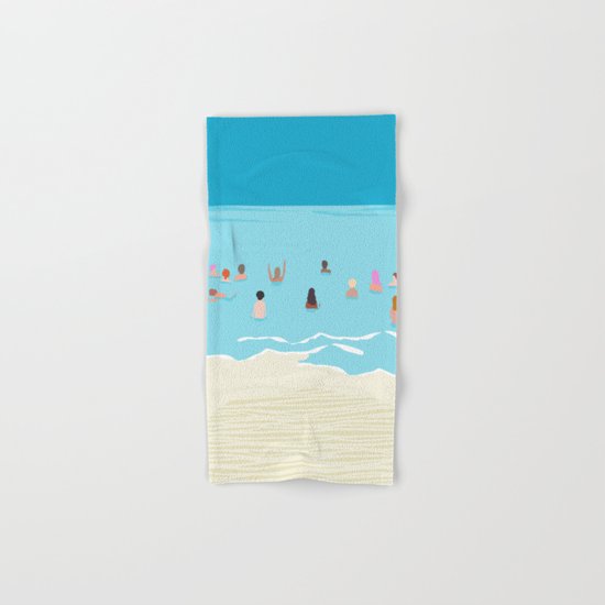 Stoked - memphis throwback retro neon pop art illustration socal cali beach surfing swimming sea Hand & Bath Towel