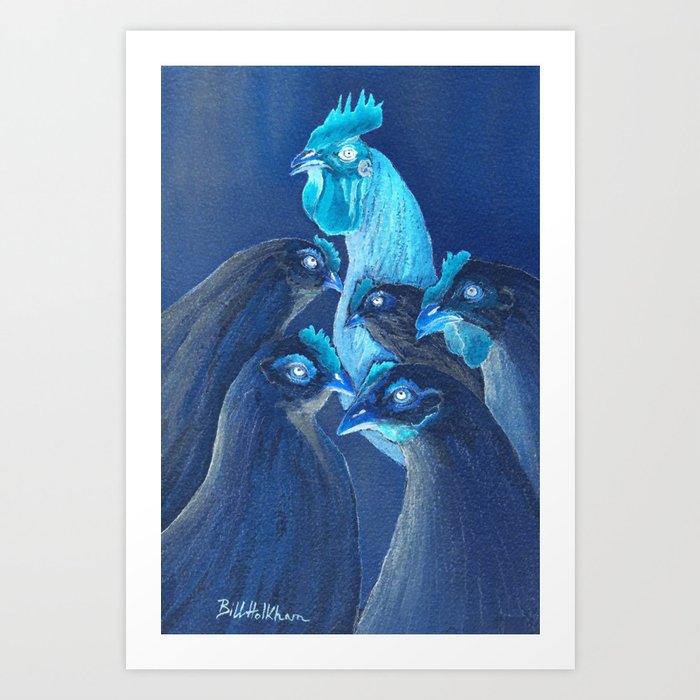 Henpecked In Blue Art Print