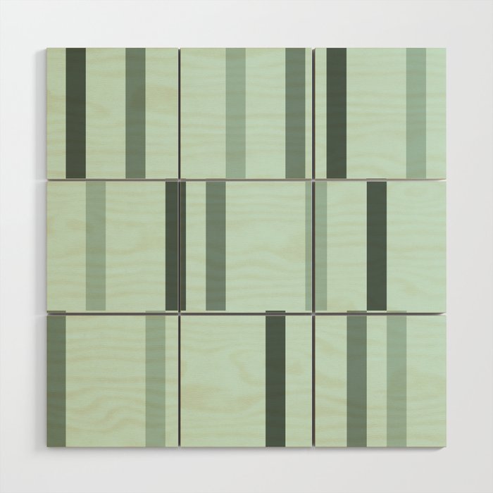 Retro Abstract Art Lines Light Mint Green Wood Wall Art