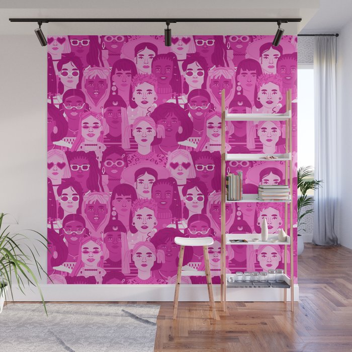 Pink woman people cartoon character seamless pattern Wall Mural