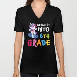 Straight Into 6th Grade Dabbing Unicorn V Neck T Shirt
