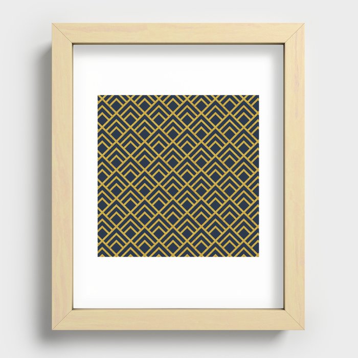 Blue Gold Art Deco Pattern Geometric Recessed Framed Print