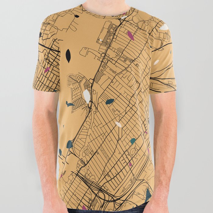 Jersey City - USA - Terrazzo Map Drawing All Over Graphic Tee
