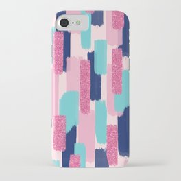 Navy and Pink Glitter Brush Strokes iPhone Case