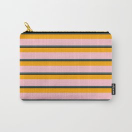 [ Thumbnail: Orange, Pink, Dark Slate Gray & Black Colored Stripes Pattern Carry-All Pouch ]