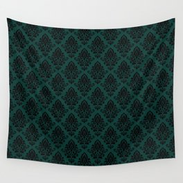 Black damask pattern Teal Wall Tapestry
