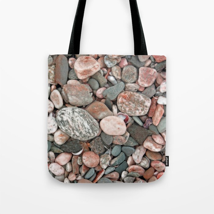 Gray, Pink and Salmon Beach Stones Tote Bag