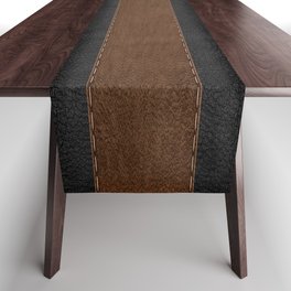 Image of a Brown & Black Stitched Leather Image Table Runner