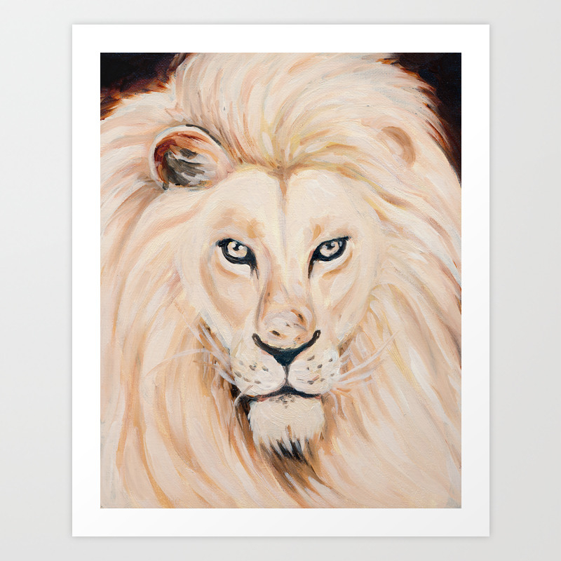 White Beige Lion Oil Painting Art Print By Eveystudios Society6