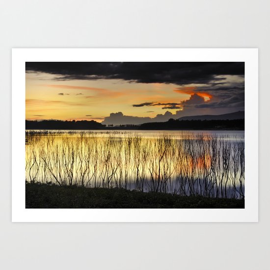 Calm sunset at the lake after the storm Art Print