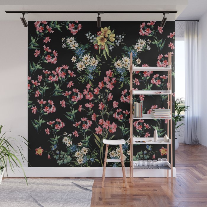 FLD Bouquet On Black Wall Mural