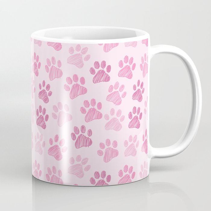 Pink Paws doodle seamless pattern. Digital Illustration Background. Coffee Mug