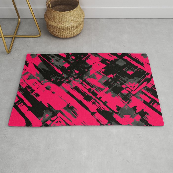 Hot Pink And Black Digital Art G75 Rug By Medusa81