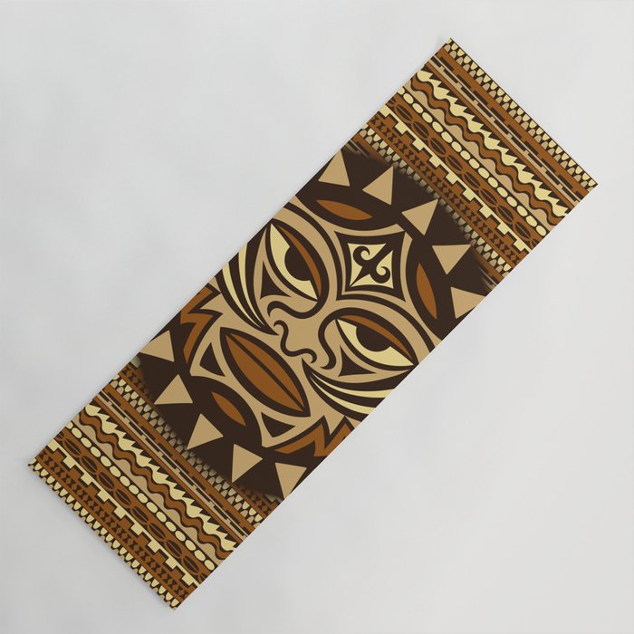 Ethnic symbol-mask of the Maori people - Tiki on seamless pattern. Thunder-like is symbol of God. Sacrad tribal sign in the Polenesian style. Yoga Mat