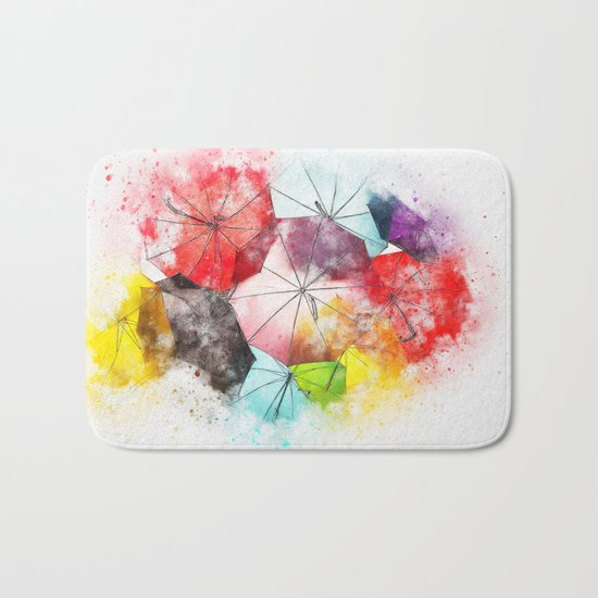 Umbrella Watercolor Bath Mat