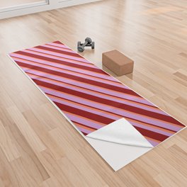 [ Thumbnail: Coral, Plum & Dark Red Colored Striped Pattern Yoga Towel ]