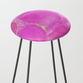 Pink Glamour Marble With Gold Glitter Texture Counter Stool
