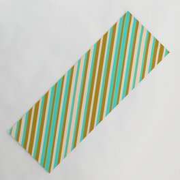 [ Thumbnail: Bisque, Turquoise, and Dark Goldenrod Colored Lines Pattern Yoga Mat ]
