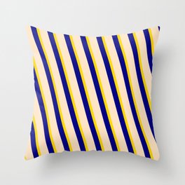 [ Thumbnail: Yellow, Blue, and Bisque Colored Stripes Pattern Throw Pillow ]