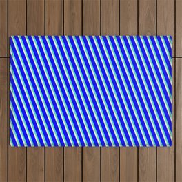 [ Thumbnail: Beige, Blue & Turquoise Colored Striped Pattern Outdoor Rug ]