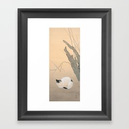 Cat and Plum Blossoms Japanese Painting Framed Art Print