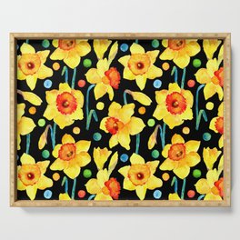 Yellow Daffodils with a Black Background Serving Tray