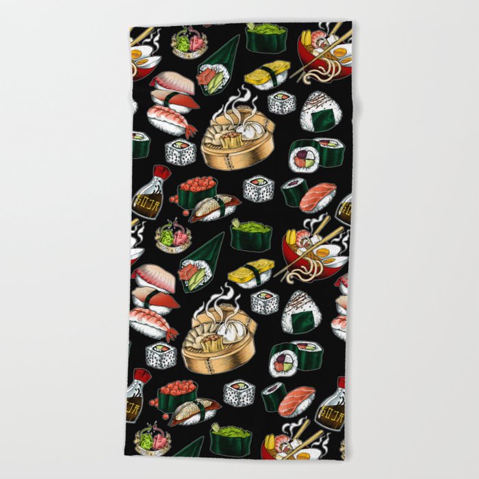 Sushi Black Beach Towel