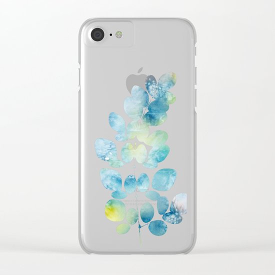 Blue Watercolor Leaves Clear iPhone Case