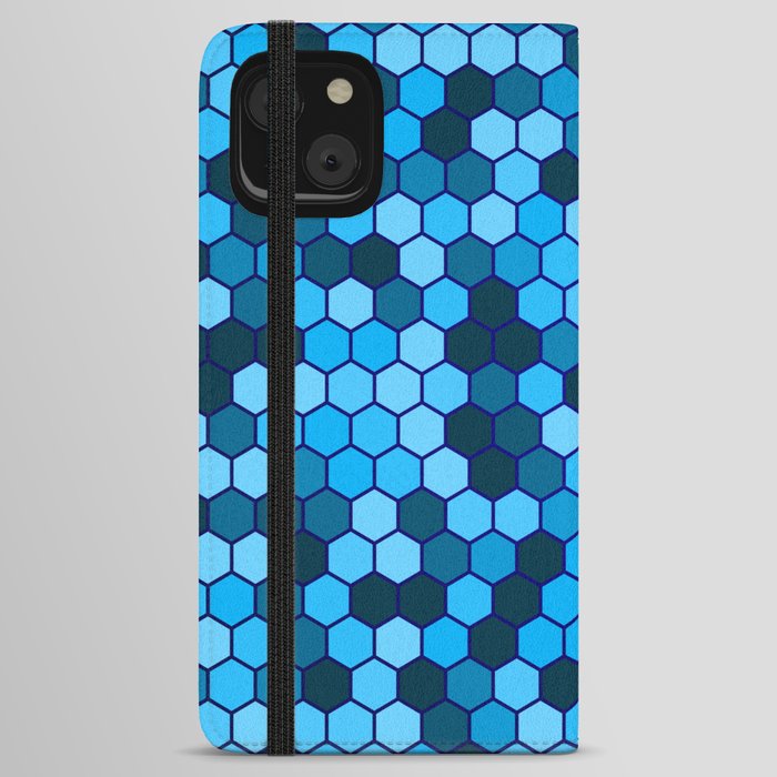 Blue & Black Color Hexagon Honeycomb Design iPhone Wallet Case