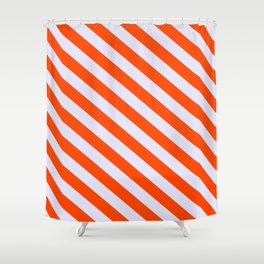 [ Thumbnail: Red and Lavender Colored Lined Pattern Shower Curtain ]