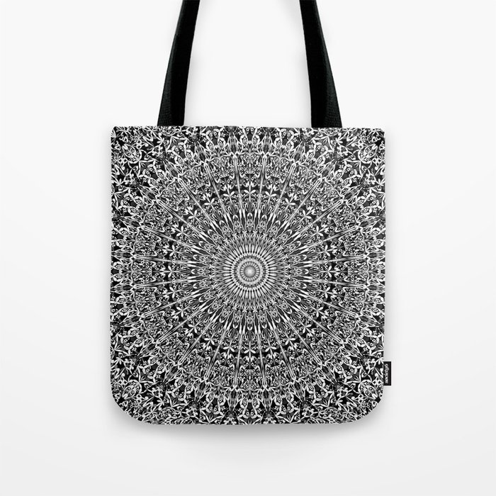 Grey Geometric Floral Mandala Tote Bag