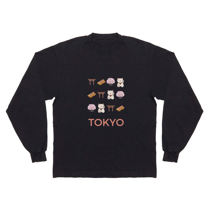 Tokyo Retro Art Vacations Boho Decor Illustration Modern Decor Pink Tones Long Sleeve T Shirt