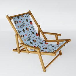 Ladybug and Floral Seamless Pattern on Pale Blue Background Sling Chair