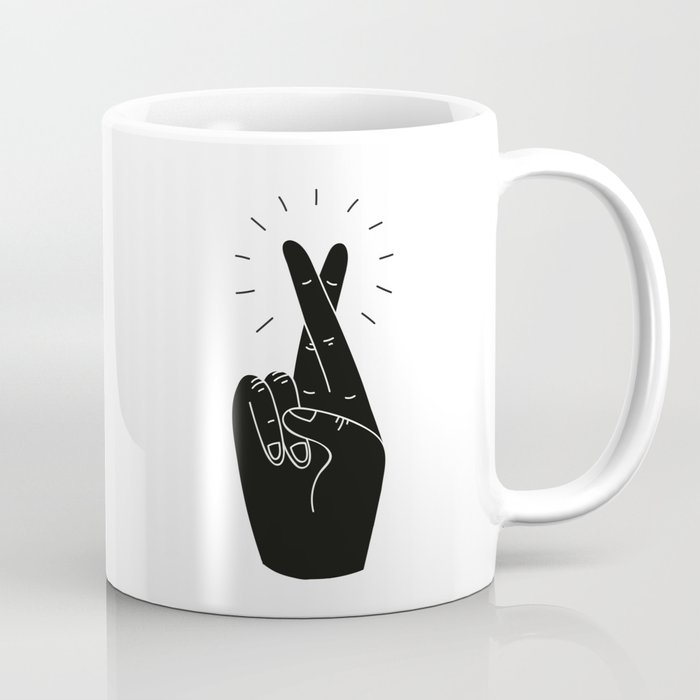 Fingers Crossed - White and Black Coffee Mug