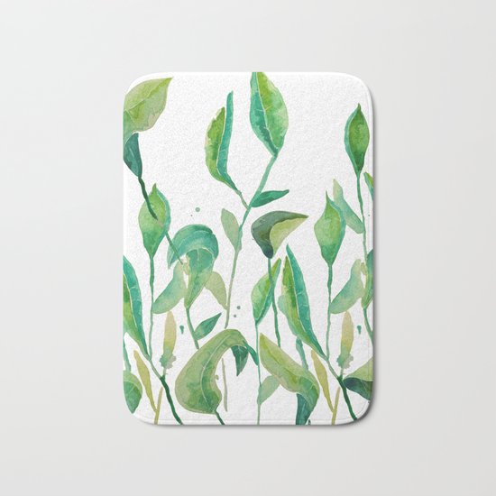 green watercolor garden Bath Mat